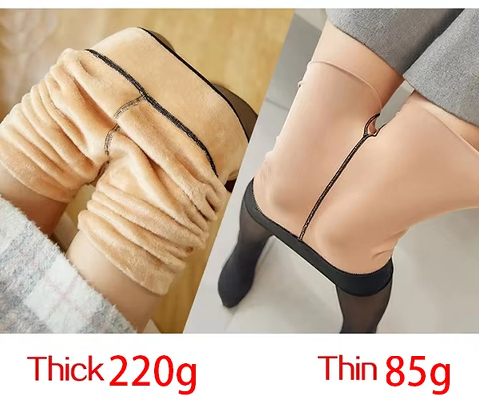 Women Fleece Leggings Sexy Translucent Slim Pantyhose Elasticity Winter Warm Legging Thermal Tights Female Woman Pants Streetwea